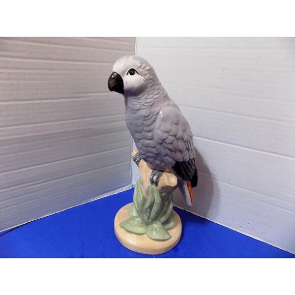 NEW Ceramic Parrots Statue Figurine Tropical Home Decor Birds African Gray - Picture 3 of 6